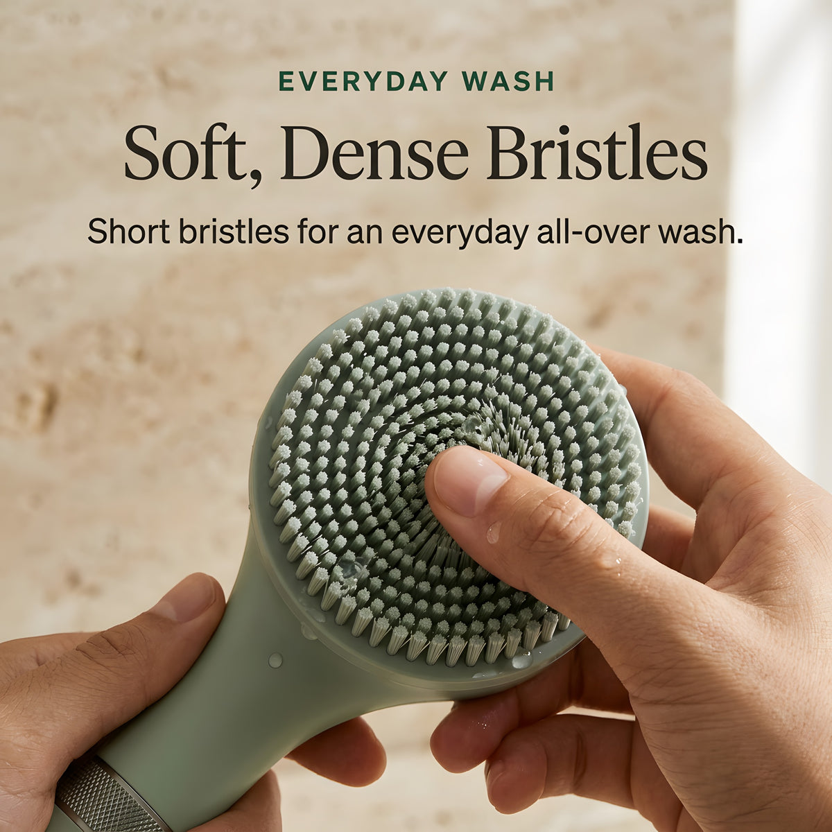 Macro detail of the soft bristles on the electric body scrubber