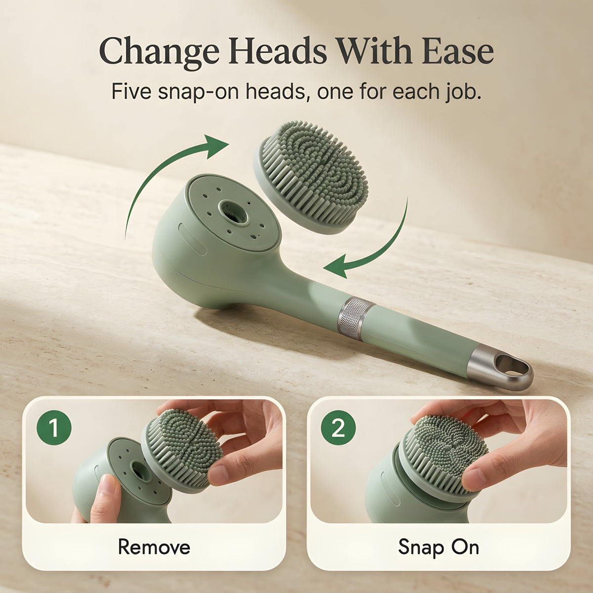 Removing and snapping on a brush head